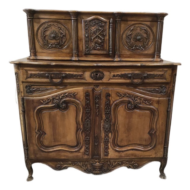 Exceptional Mid-19th Century French Provincial Buffet À Deux Corps in Walnut | Circa 1850 | Hand-Carved For Sale