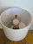 Stylish Port 68 Temba Short Lamp. Blue & Cream design. Round wood base with a linen drum shade. Showroom floor sample.