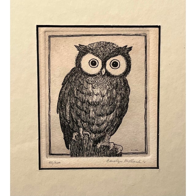 RARE! Circa 1960s Carolyn Millard Limited Edition 42/200 OWL Etching Signed Aprox. dimensions: Frame: 11"H x 9"W Sight...