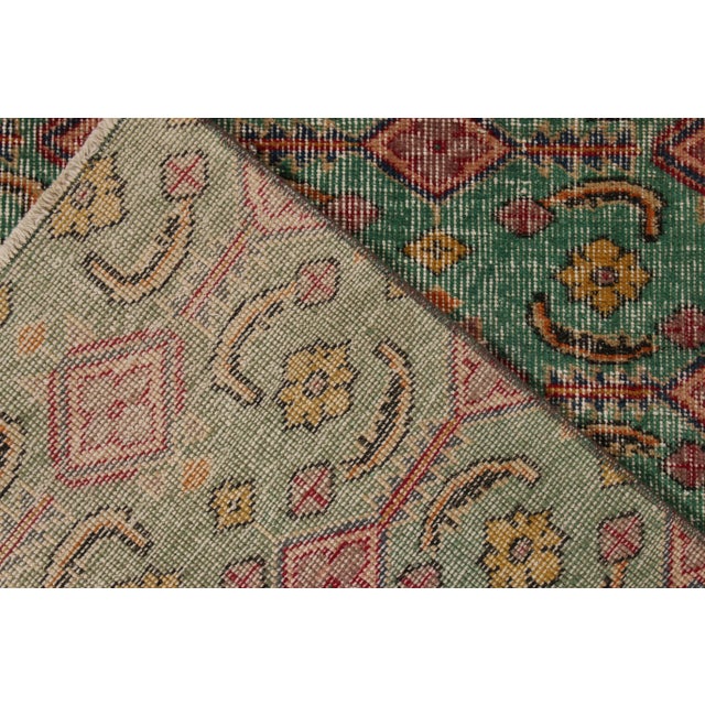1960s Hand-Knotted 1960s Distressed Art Deco Rug in Green, Pink, Gold Floral Pattern For Sale - Image 5 of 6