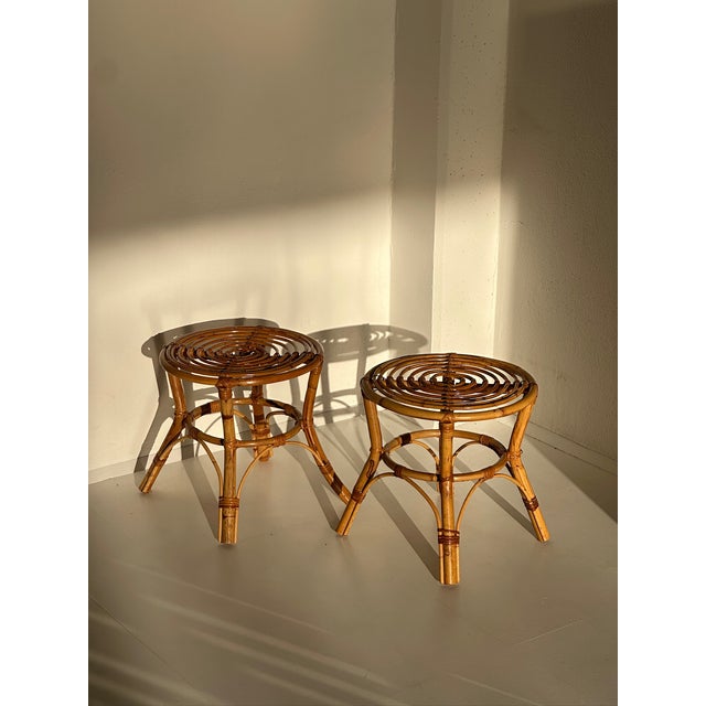 Vintage Rattan Stools, 1970s, Set of 2, in Flawless conditions. Designed 1920 to 1949