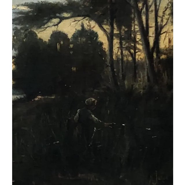 Late 19th Century N. Junod, Voiliers sur le lac dans un paysage animé, 1898, Oil on Canvas For Sale - Image 5 of 7