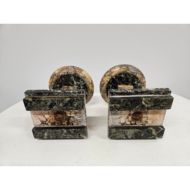 Brown French Art Deco Marble Garniture Mantle Pedestals For Sale - Image 8 of 16