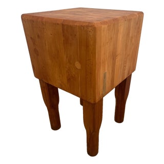 Vintage Butchers Block Carving Kitchen Table Solid 14" Thick End Cut Maple Slab For Sale