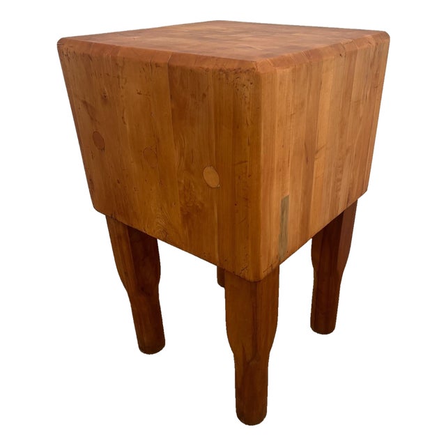 Vintage Butchers Block Carving Kitchen Table Solid 14" Thick End Cut Maple Slab For Sale