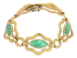 Oval 18k Yellow Gold Jade Link Bracelet