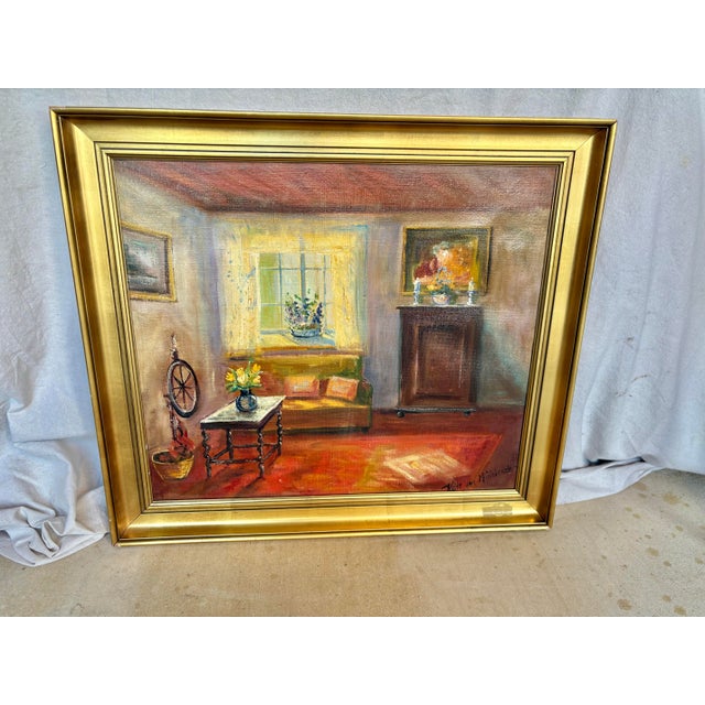 Early 20th Century Interior Painting Oil on Canvas For Sale - Image 10 of 12