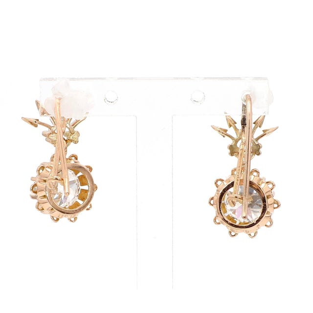 Metal 2.50 Carat Old European Cut Lab Diamond & 10k Yellow Gold Vintage Stud Earrings, Pair For Sale - Image 7 of 11