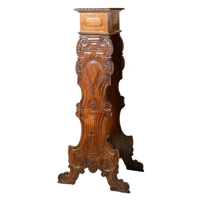 Antique Italian Sgabello Walnut Pedestal For Sale - Image 10 of 10