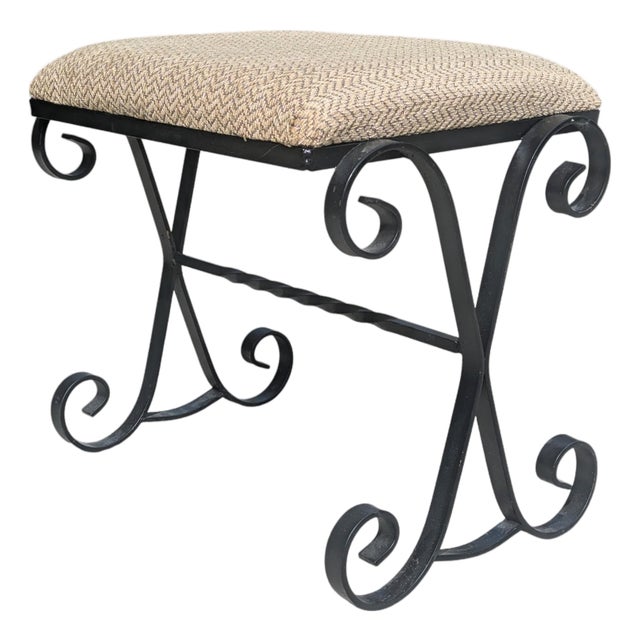 Mid Century Wrought Iron Scrolled Ottoman Footstool For Sale