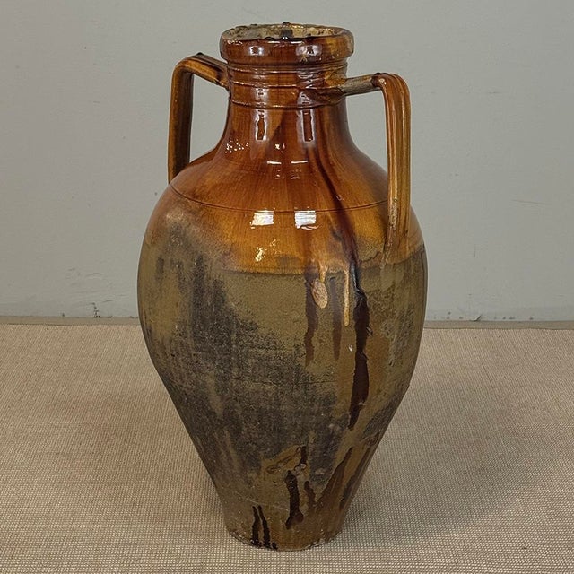Antique Italian Glazed Terracotta Olive Oil Jar With Spout For Sale - Image 9 of 18