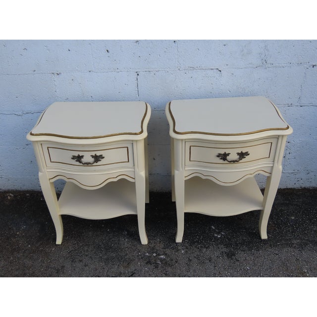 French Shabby Chic Painted Nightstands Side End Bedside Tables a Pair 6238 For Sale - Image 13 of 18