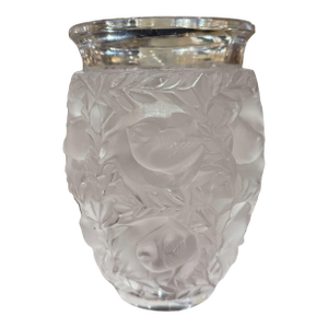 Vintage Frosted Crystal "Bagatelle" Vase With Bird Decor Signed Lalique France