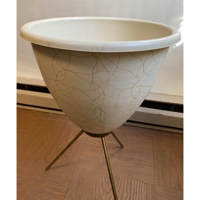 1970s Mid Century Bullet Planter Swirl Splatter and Stand For Sale - Image 4 of 8