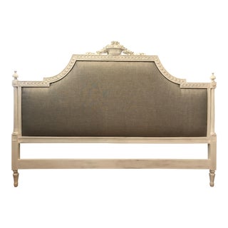 1950s French Painted Carved King Headboard For Sale