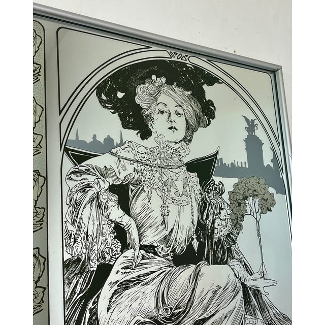 Vintage Art Nouveau Mirror with Christmas Noel Motif by Alphonse Mucha, 1960s For Sale - Image 12 of 16