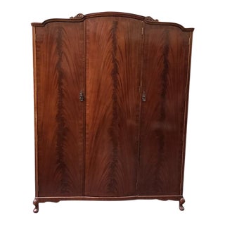 Flame Mahogany Triple Door Armoire C.1940s For Sale
