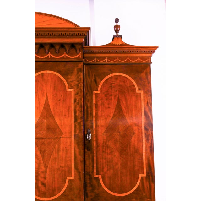 Antique Victorian Sheraton Revival Inlaid Breakfront Wardrobe, 19th Century For Sale - Image 6 of 18