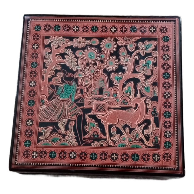 1960s Gorgeous Kotobuki Japan Lacquer Ware Trinket Box For Sale