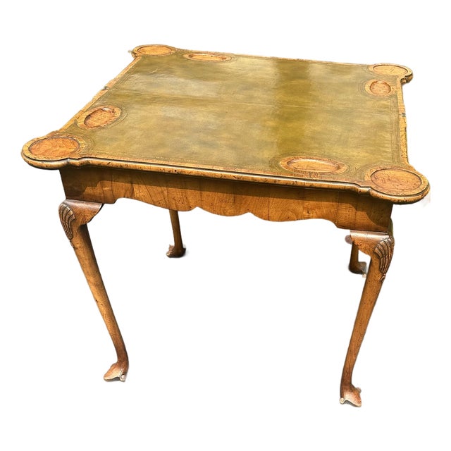 Antique George 11 Burl Wood Leather Top Games Table For Sale