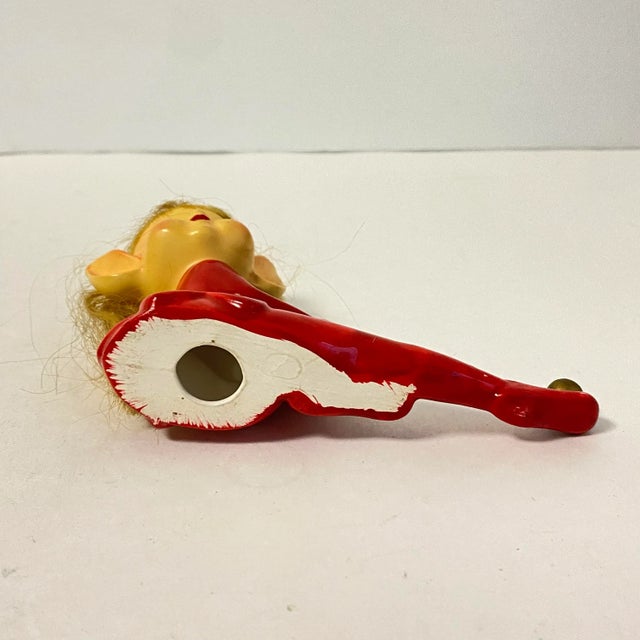 Vintage 1950s Pixie Elf Figurines Anthropomorphic Red Knee Hugger Elves Christmas Holiday a Pair For Sale - Image 12 of 13