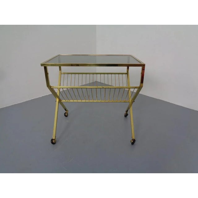 French Brass & Glass Cart with Magazine Rack, 1960s For Sale - Image 16 of 16