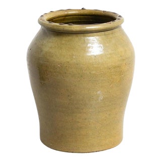 Early 20th Century Traditional Rustic Green Ceramic Vase For Sale