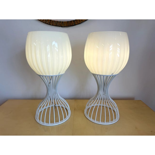 Pair of Lamps Cup Murano Glass and White Metal by Vistosi, Italy, 1990s For Sale - Image 10 of 13