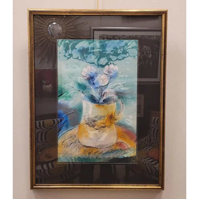 Mixed technique "Still life of flowers" Antonio Suárez, 1985 - Contemporary Painting with quick strokes and translucent...