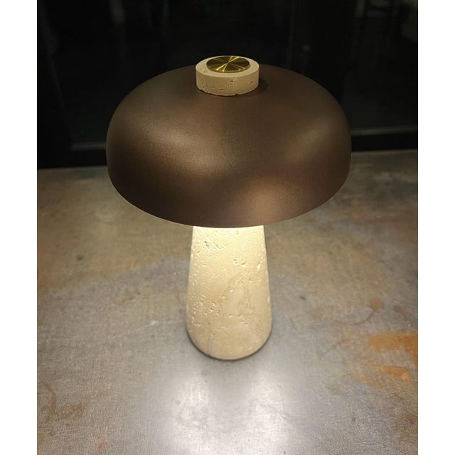 Porcini Travertine Bronze Table Lamp For Sale - Image 10 of 14