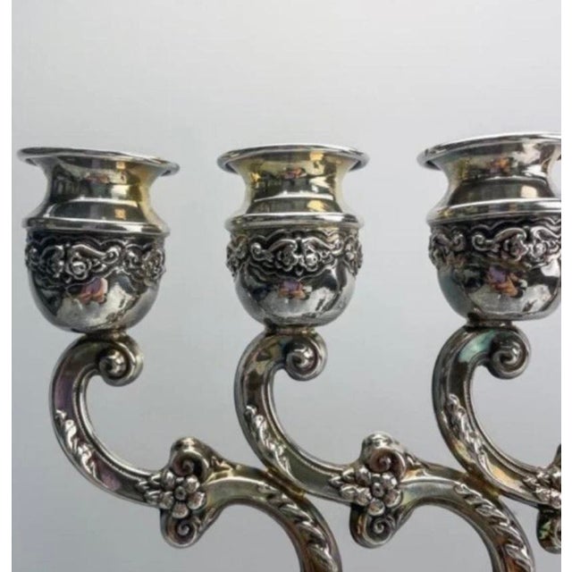 Mid-Century Modern 925 Silver Menorah Antique Judaica Large For Sale - Image 3 of 7