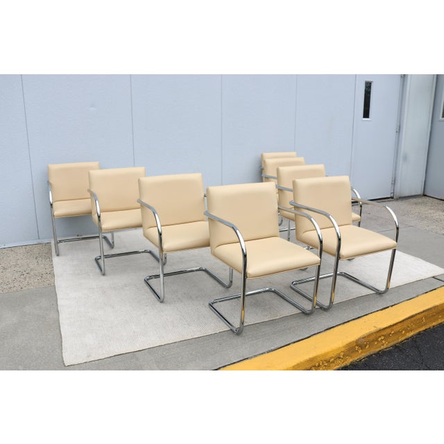 Ludwig Mies Van Der Rohe Brno Tubular Chairs in Beige Leather by Gordon, Set of 8 For Sale In New York - Image 6 of 18