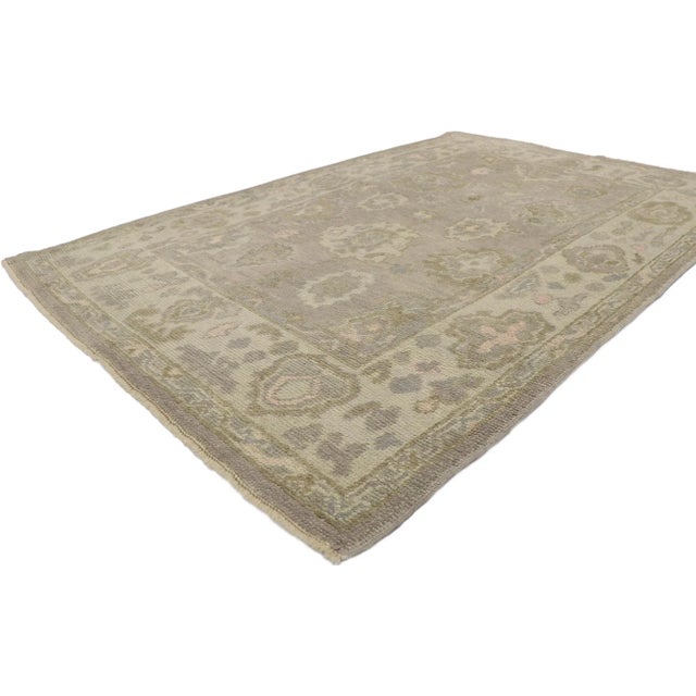 Contemporary Turkish Oushak Rug with Modern Style 04'05 x 06'10. Softer yet no less striking, this hand knotted wool...