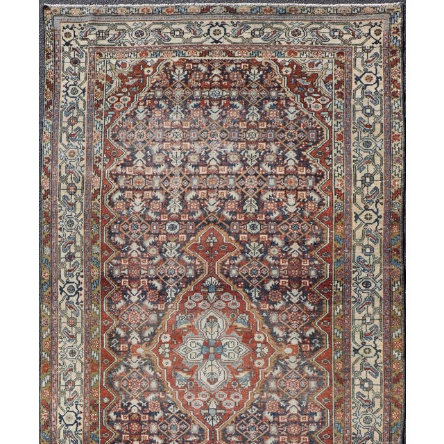 Antique Persian Malayer Gallery Rug With Rich Reds and Gray Blues 5'2 X 10'0 For Sale - Image 4 of 12
