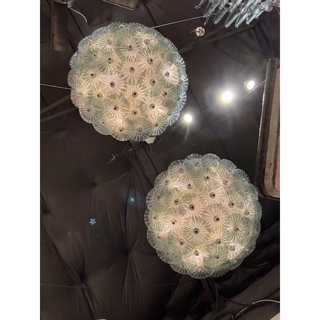Metal Pair of Fontana Green Murano Glass Flush Mount Chandeliers For Sale - Image 7 of 7