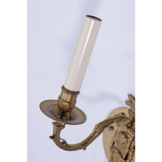 Pair of Antique French Style Brass Electrified Wall Sconces For Sale - Image 10 of 12