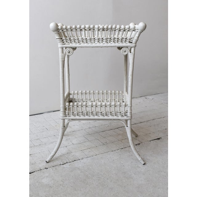 Antique Victorian White Painted Two-Tier Stick + Ball Accent Table With Splayed Legs, Circa Late 19th Century For Sale - Image 11 of 16