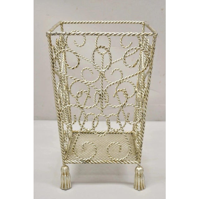 Vintage Italian Hollywood Regency Silver Iron Tassel Wastebasket Trashcan For Sale - Image 10 of 10