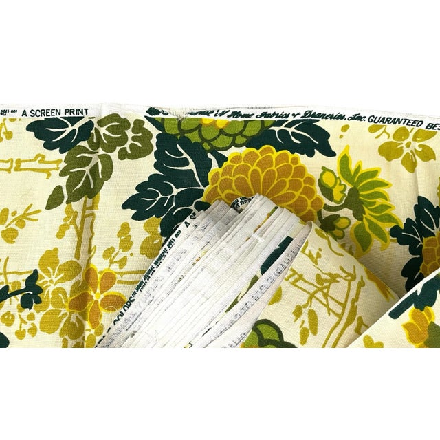 Vintage MCM House’n Home Fabrics Screen Print Green Yellow Floral. 6 Yards For Sale - Image 4 of 5