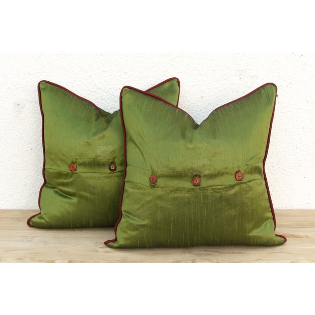 Pair of Morya Green Zardozi Pillows For Sale In Los Angeles - Image 6 of 6