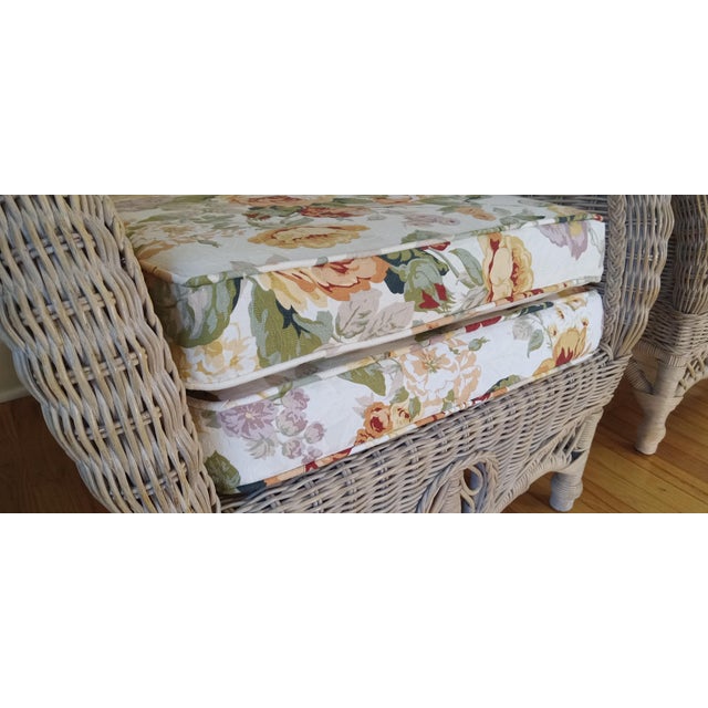 Pristine 1980's Phillippine Ratan & Wicker Wingback Chairs & Ottoman - 3 Piece Set For Sale - Image 17 of 18