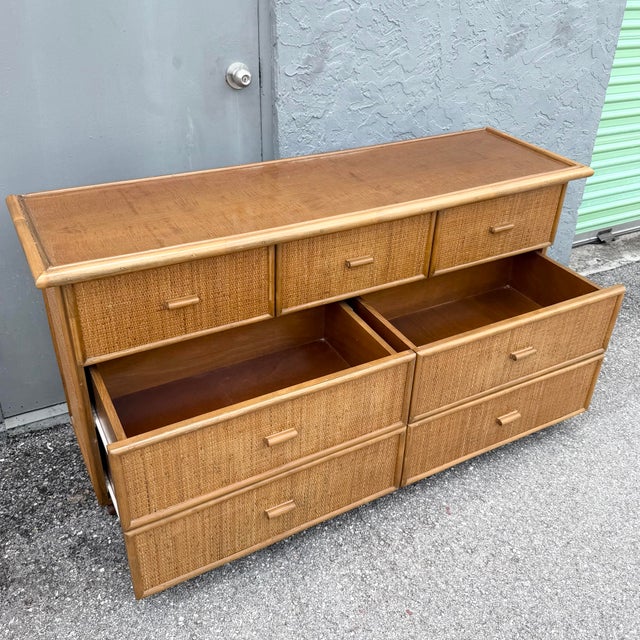 Boho Chic Vintage Boho Chic Rattan and Wicker Dresser - 7 Drawers For Sale - Image 3 of 9