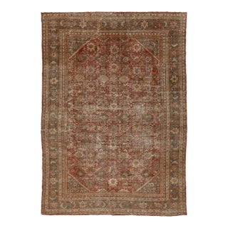 Antique Mahal Wool Rug With Terracotta & Earthy Distressed Patina For Sale