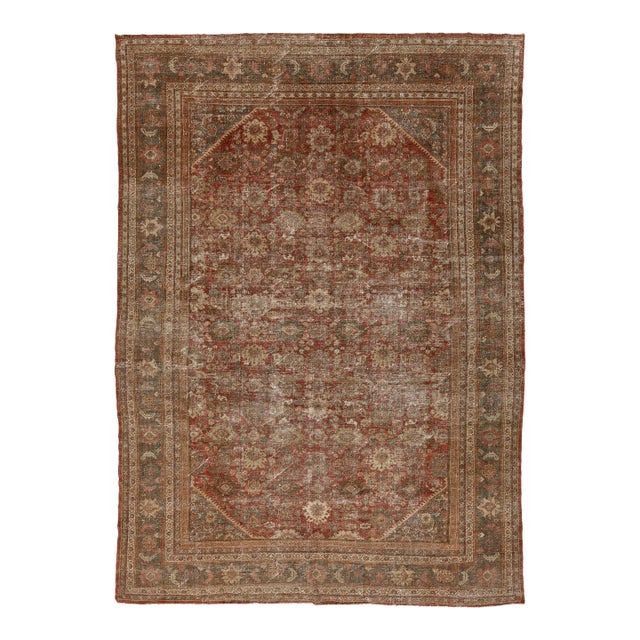 Antique Mahal Wool Rug With Terracotta & Earthy Distressed Patina For Sale