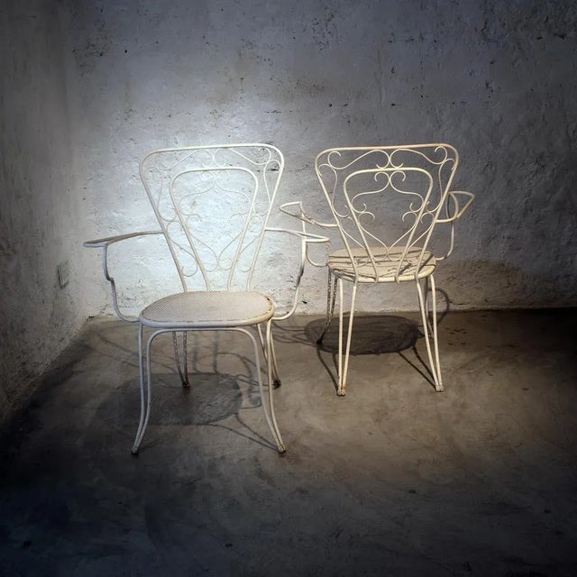 Mid-Century Modern Wrought Iron Garden Chairs, 1950s, Set of 4 For Sale - Image 3 of 6