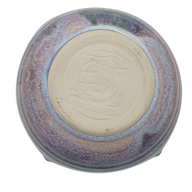 Ceramic Studio Pottery Bowl Signed by Artist in Blue, Purple & Gold Glaze – 7" Wide For Sale - Image 7 of 8
