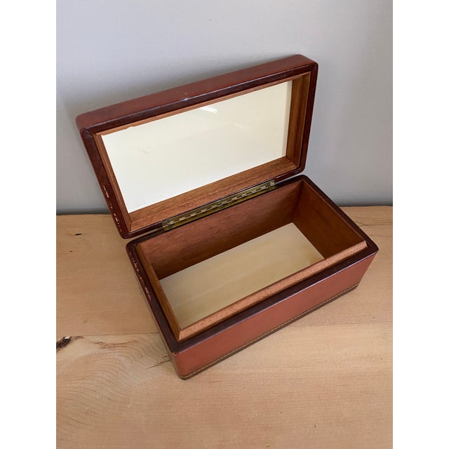 Small Tabletop Vintage Red Leather Box. Could be used as a humidor or for storing desk accessories