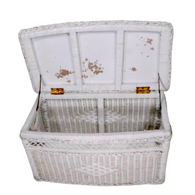 White Vintage Wicker Trunk For Sale - Image 8 of 11