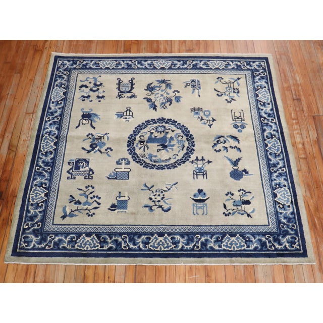 Blue Early 20th Century Zabihi Collection Rare Slate Blue Chinese Square Rug - 6' x 6'1" For Sale - Image 8 of 8