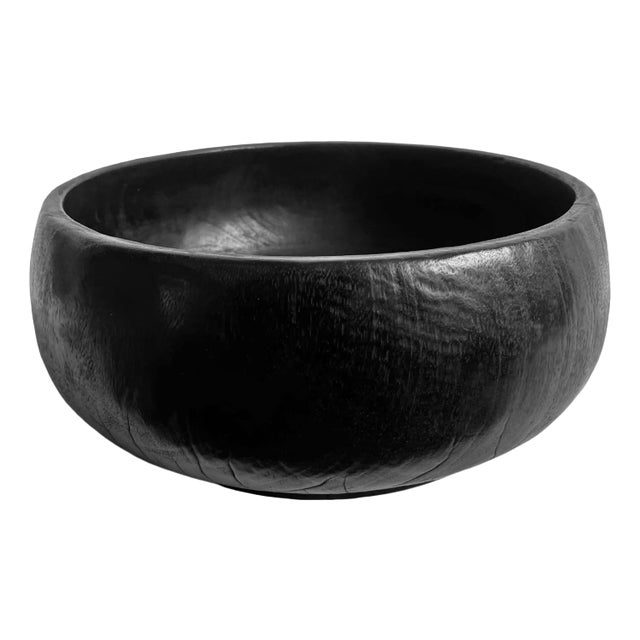 Vintage Modern Ebony Teak Wood Bowl For Sale